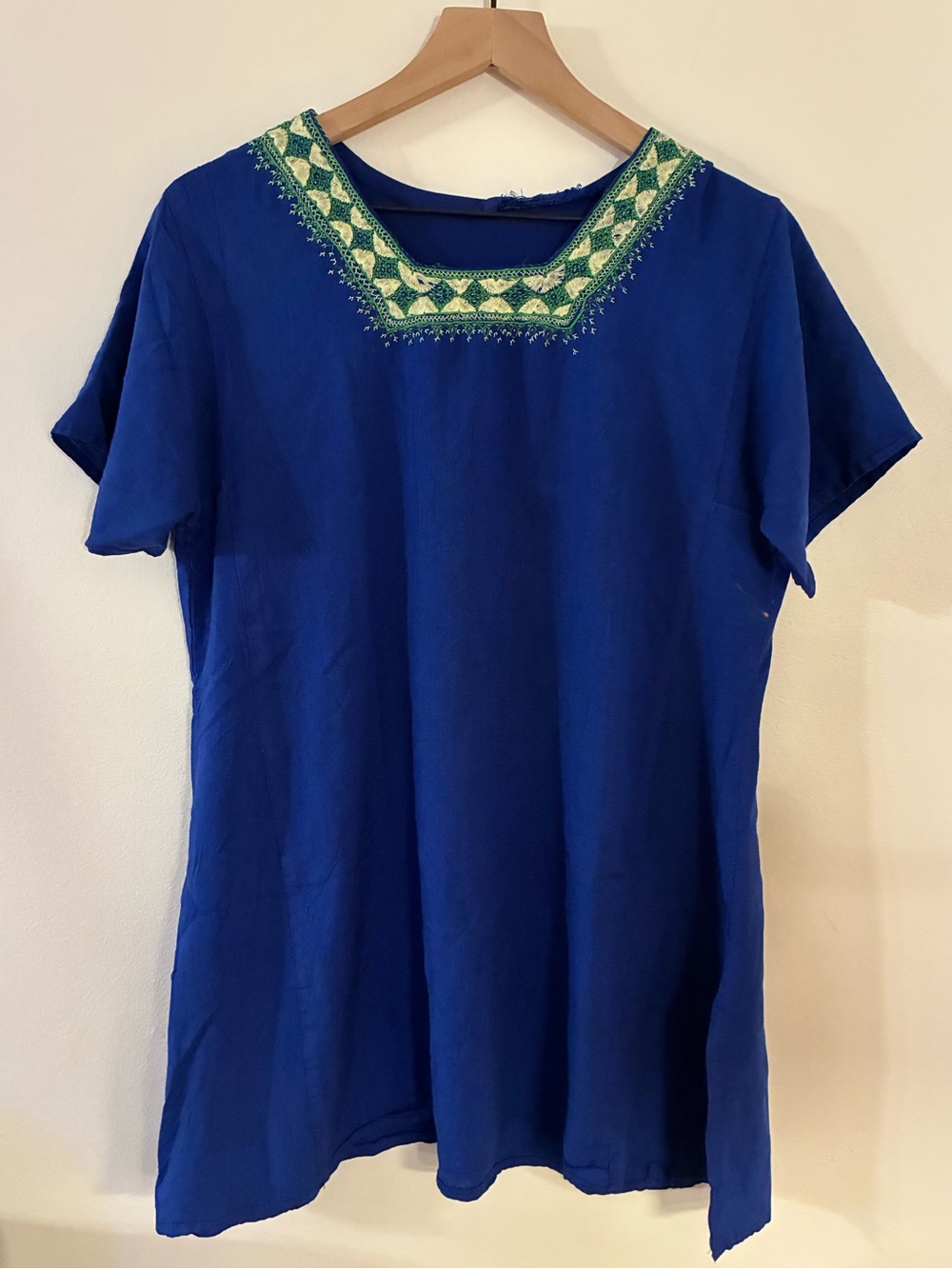 Embroidered Scoop Neck Blue Women’s Top